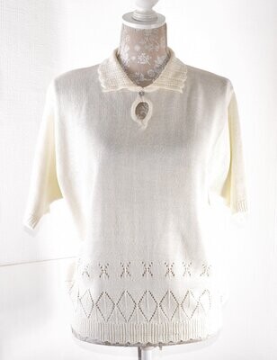 Vintage Style Cream Short Sleeved Knitted Top by HONOR MILBURN