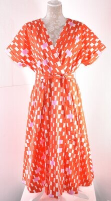 Orange, Pink & White Short Sleeved Flare Dress by JASPER CONRAN