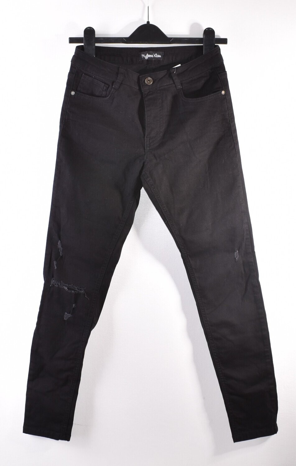 Black Distressed Skinny Jeans by MYLEENE KLASS