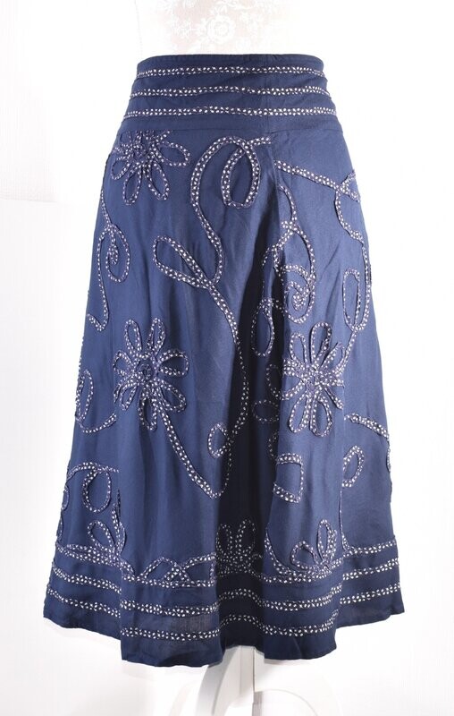 Navy A Line Floral Applique Skirt by PER UNA