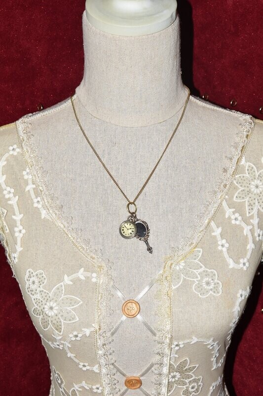 Vintage Style Clock & Mirror Pendant Necklace