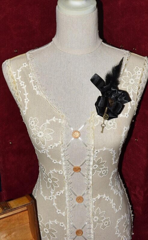 Black Ribbon Flower & Feather Brooch by REEVIVE