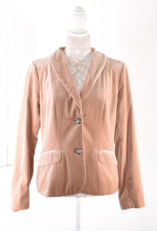 Vintage Salmon Pink Velvet Boyfriend Jacket with Diamante Buttons  by PRET A PORTER