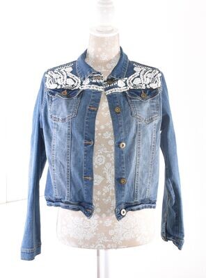 Blue Denim Jacket with Floral Embroidered Detail by PEACOCKS
