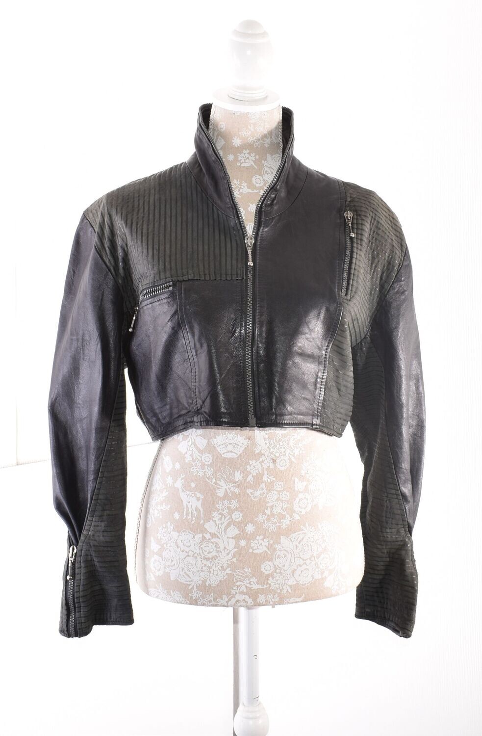 Vintage 1980s Black Leather & Green Suede Batwing Jacket by JACQUES SAC