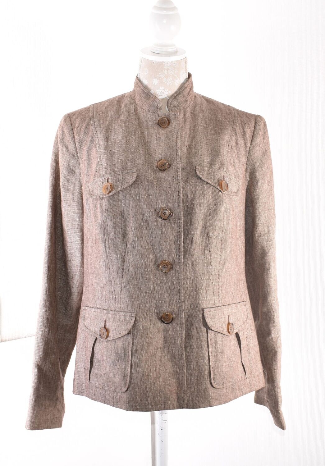 Retro Light Brown Linen Jacket with Neru Collar by MARKS & SPENCER