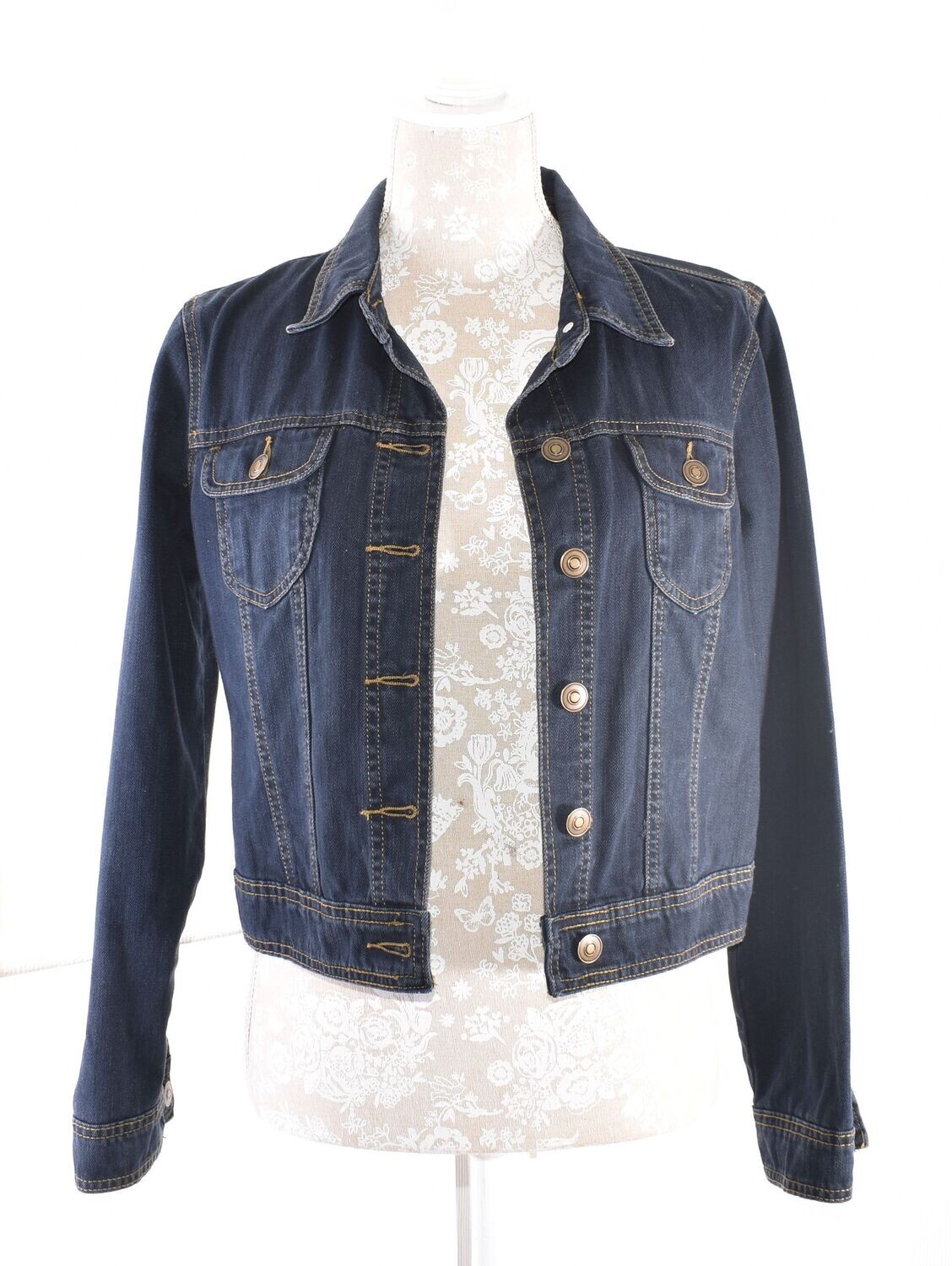 Dark Blue Cropped Denim Jacket by  PEACOCKS