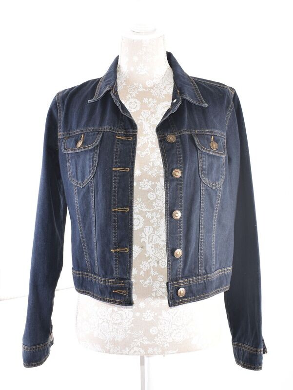 Dark Blue Cropped Denim Jacket by  PEACOCKS
