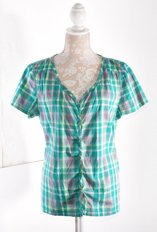 Green Checked V Neck Blouse/Shirt by  UP FASHION