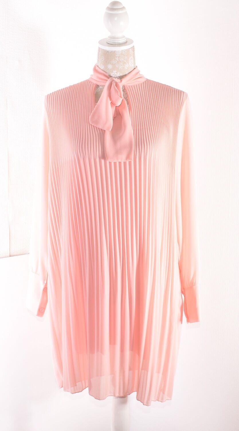 Retro Peach Pleated Dress with Pussy Cat Bow by KURT MULLER