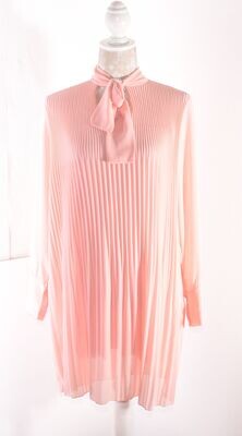 Retro Peach Pleated Dress with Pussy Cat Bow by KURT MULLER