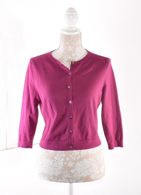 Retro Fuchsia Pink Short 3/4 Sleeve Cardigan by BODEN