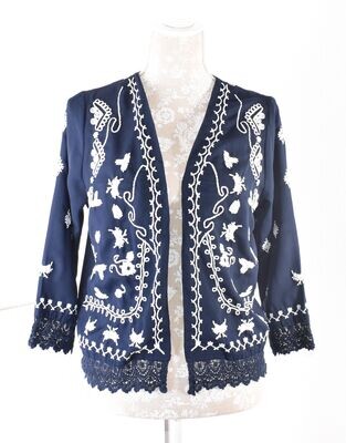 Blue & Cream Short Cardigan with White Embroidered Detail from The Spirit Range by M&Co