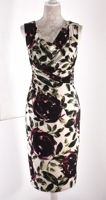 Retro Cream & Purple  Floral  Sleeveless Wiggle Dress by PHASE 8