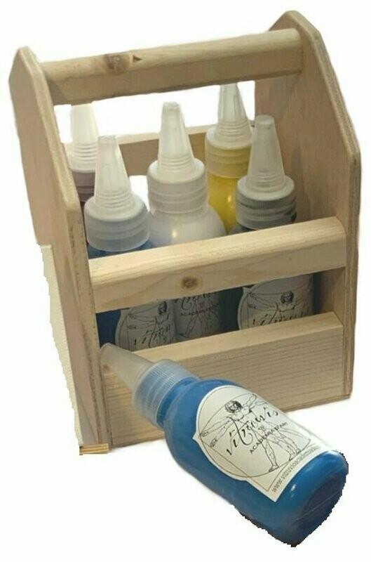 Set 7 pinturas acrílicas + caja de madera