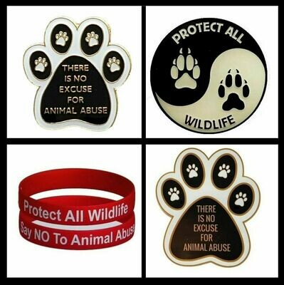 PROTECT ALL WILDLIFE CONSERVATION PACK (BADGES, CAR STICKER & WRISTBAND)