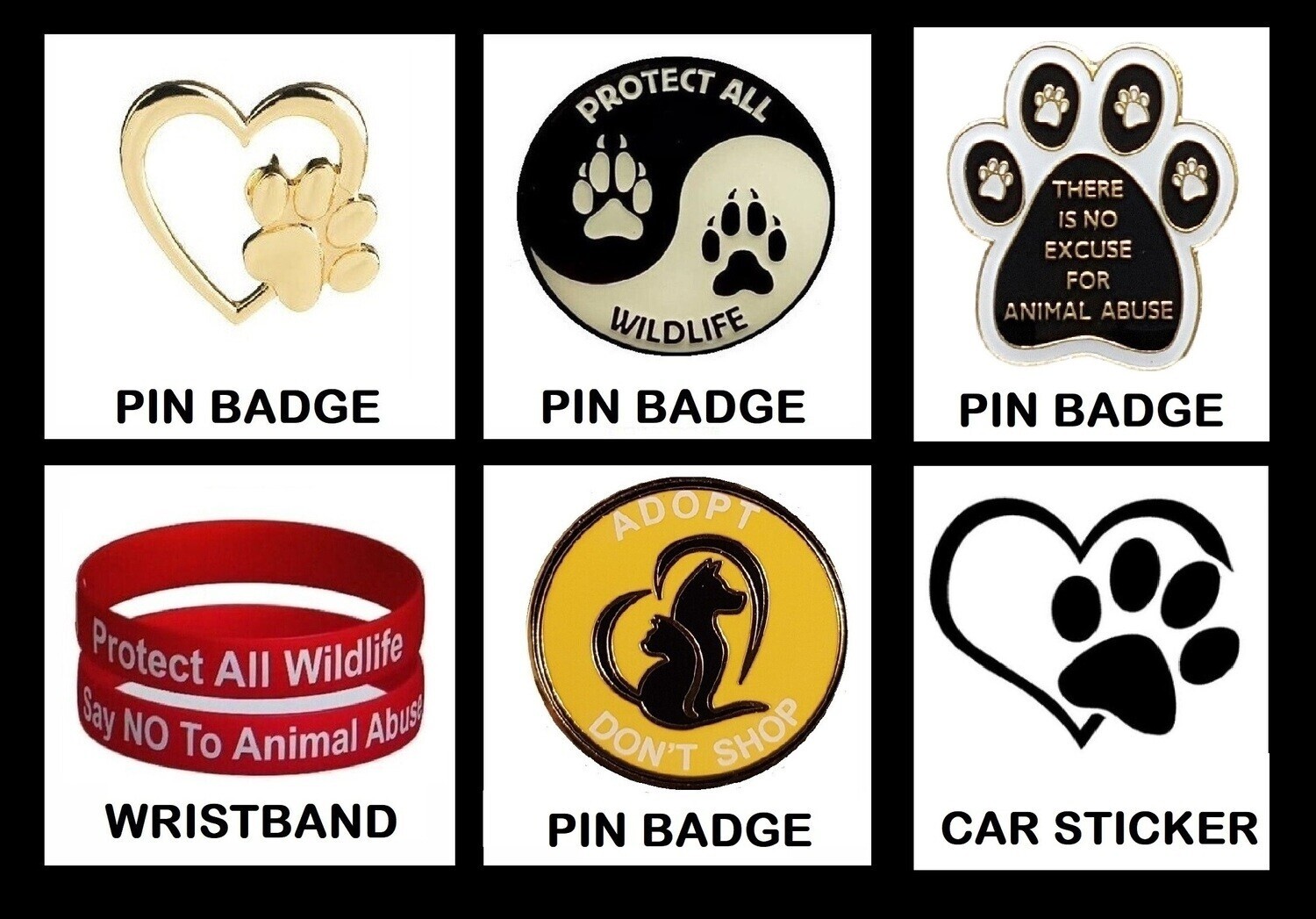 PROTECT ALL WILDLIFE CONSERVATION PACK (BADGES, CAR STICKER & WRISTBAND) PACK B
