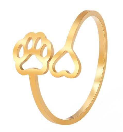 PAW AND HEART GOLD COLOURED ADJUSTABLE RING