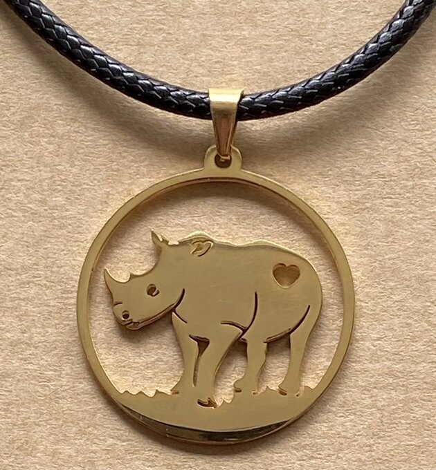 RHINO & HEART PENDANT - GOLD COLOURED