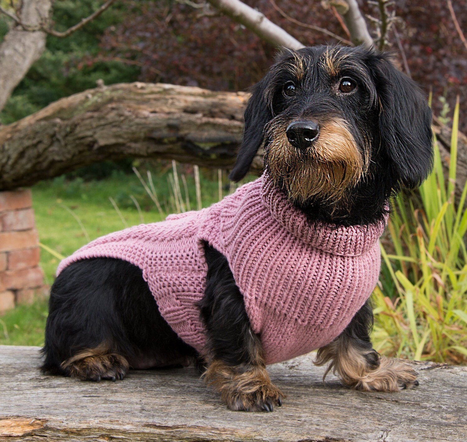 Cable knit Dachshund Jumper (Rose Pink) EXTRA SMALL