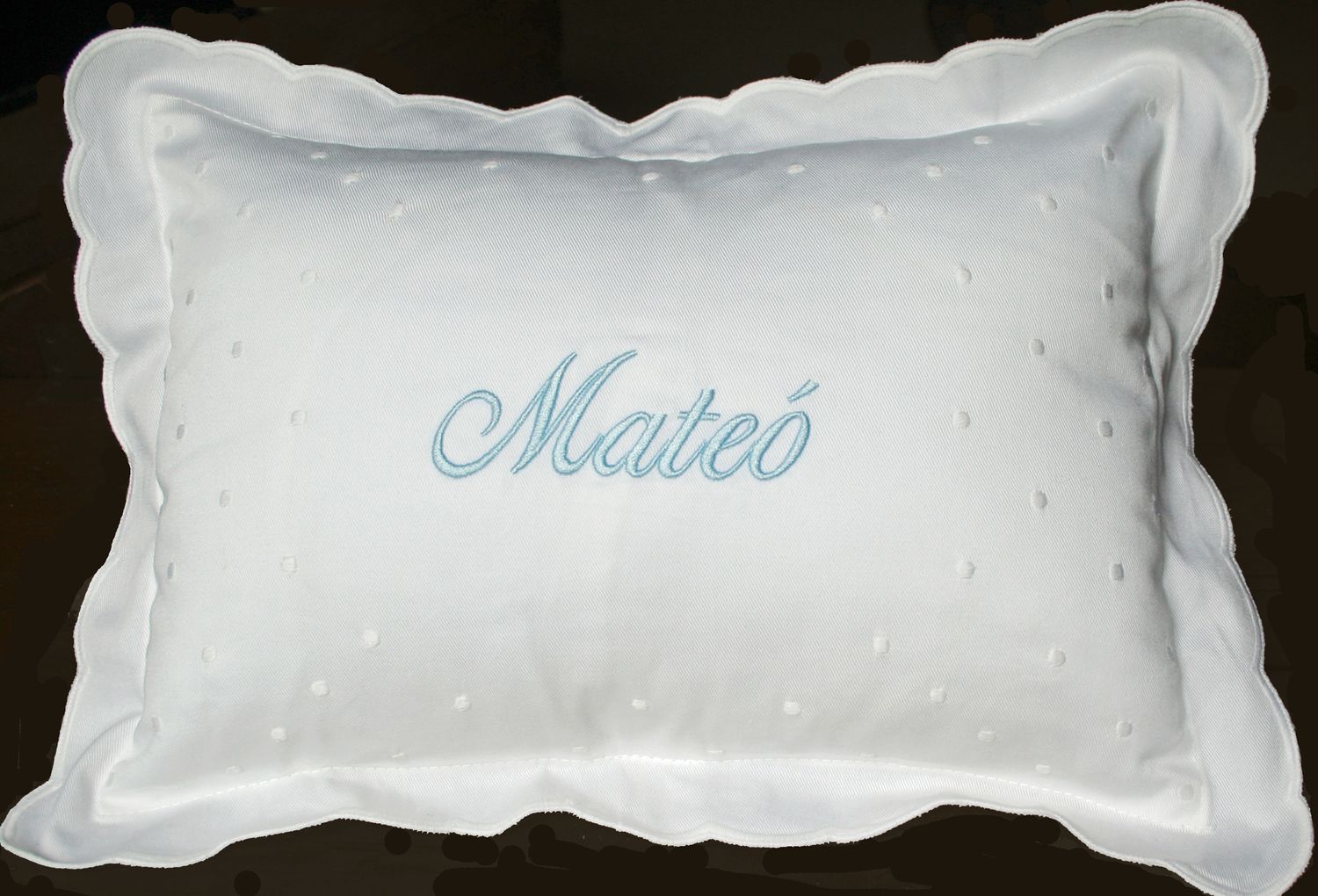 Monogrammed Scalloped Swiss Dot Baby Pillow
