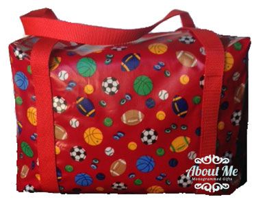 Monogrammed Small Red Sports Balls Slicker Duffel