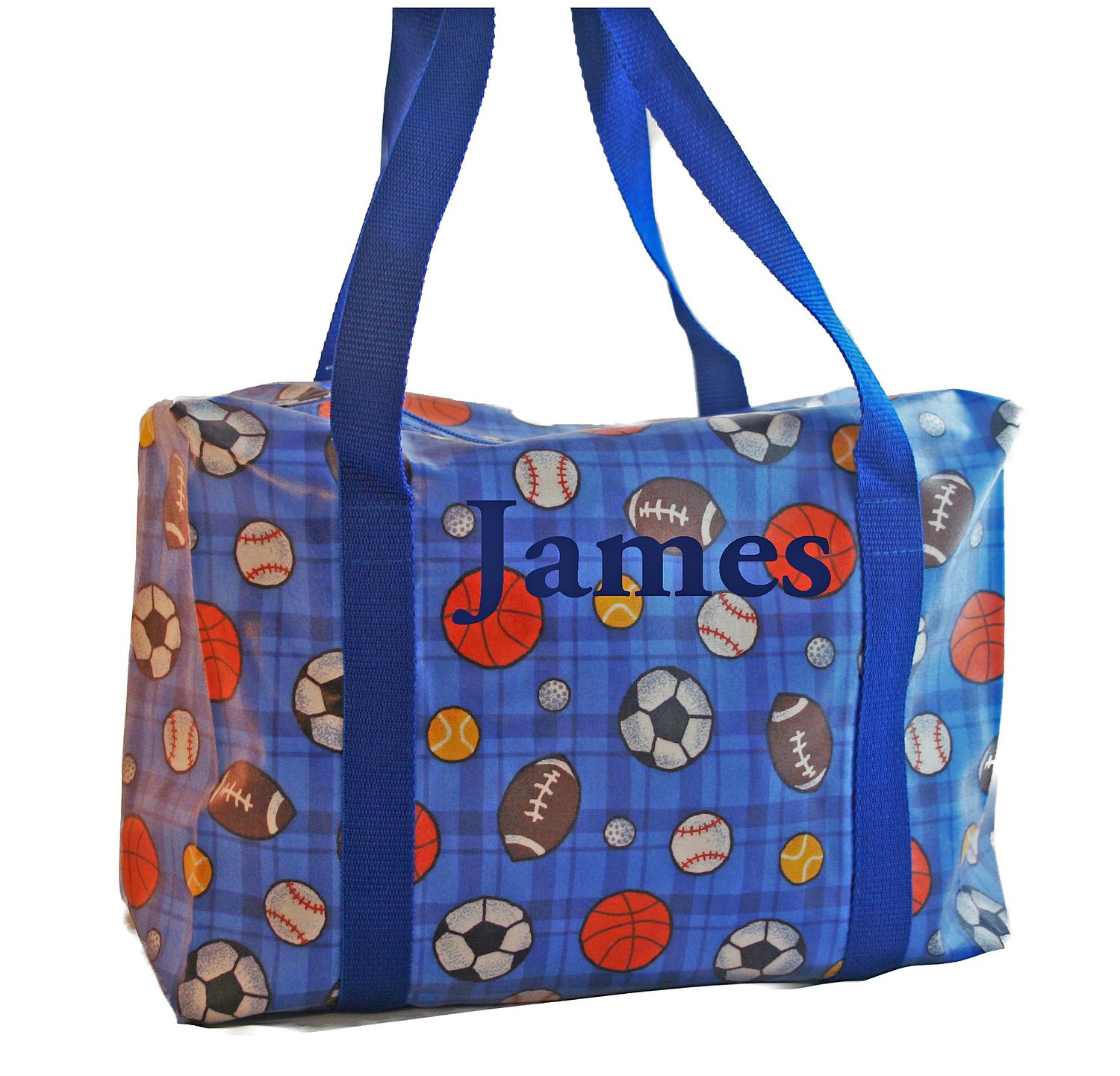 Monogrammed Small Blue Sports Balls Slicker Duffel