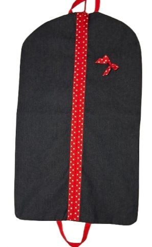 Monogrammed 38&quot; Denim Garment Bag with Red Trim