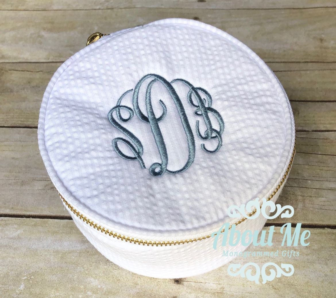 Monogrammed Seersucker Button Bag