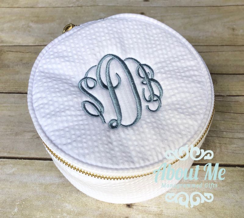 Monogrammed Seersucker Button Bag