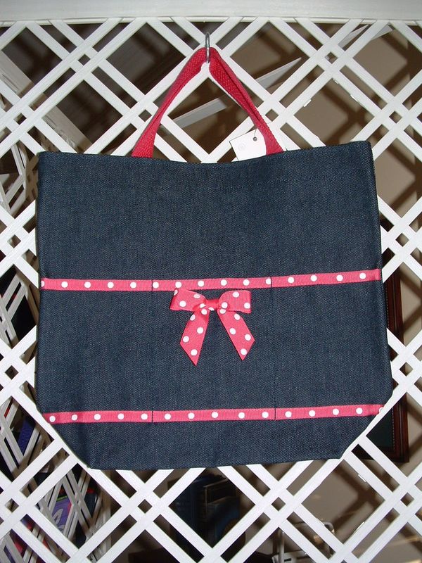Monogrammed Denim Open Tote with Hot Pink Trim Monogrammed Denim Open Tote with Hot Pink Trim