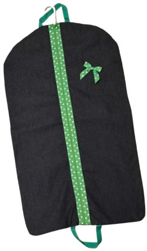 Monogrammed 38" Denim Garment Bag with Green Trim