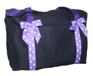 Monogrammed Small Denim Duffel with Purple Trim