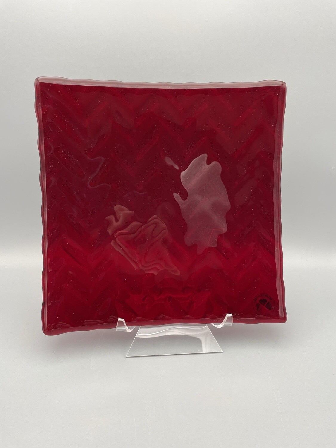 Herringbone Red 10-inch Fused Glass Platter