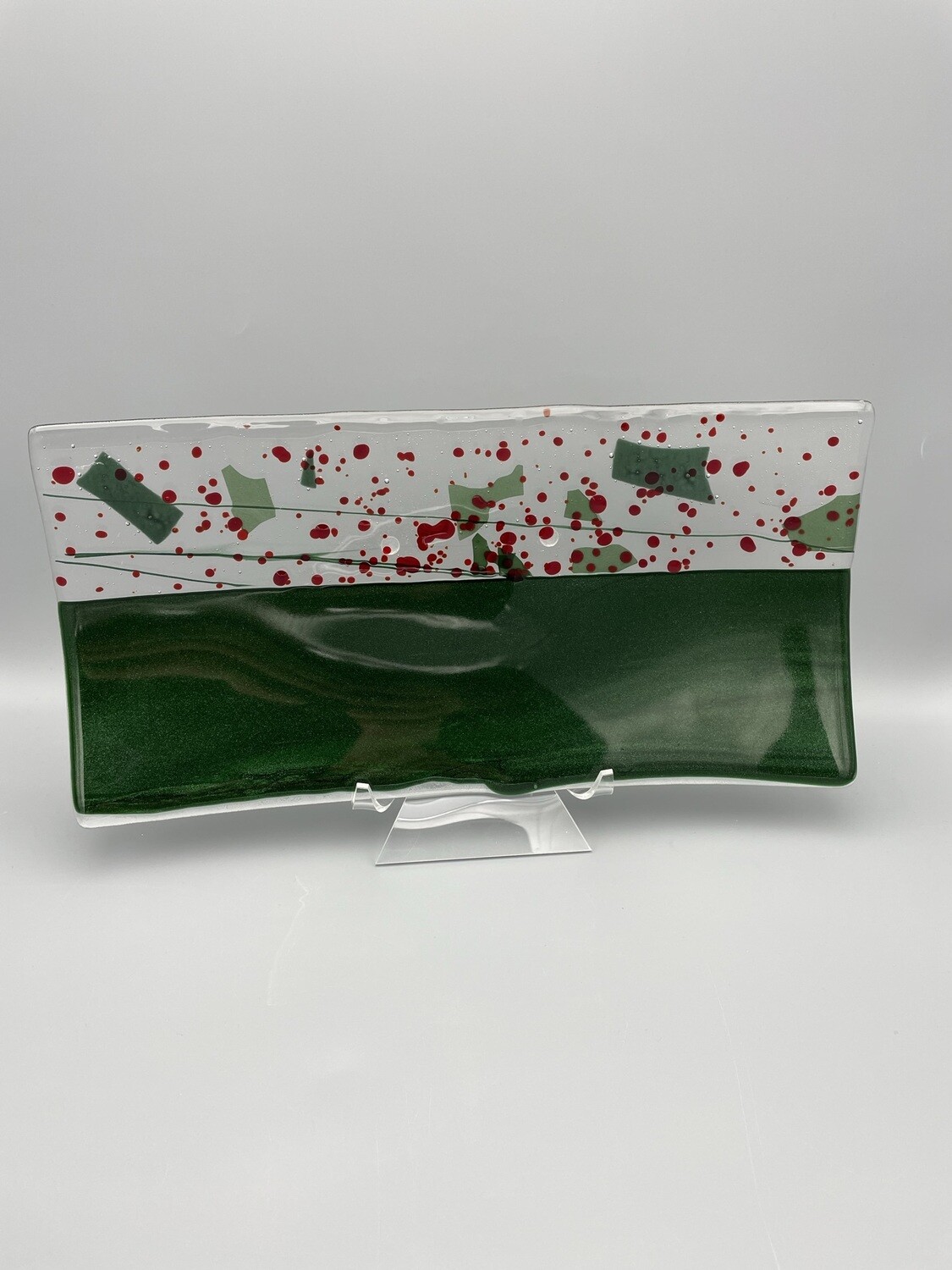 LONG Holly Berry Fused Glass Platter