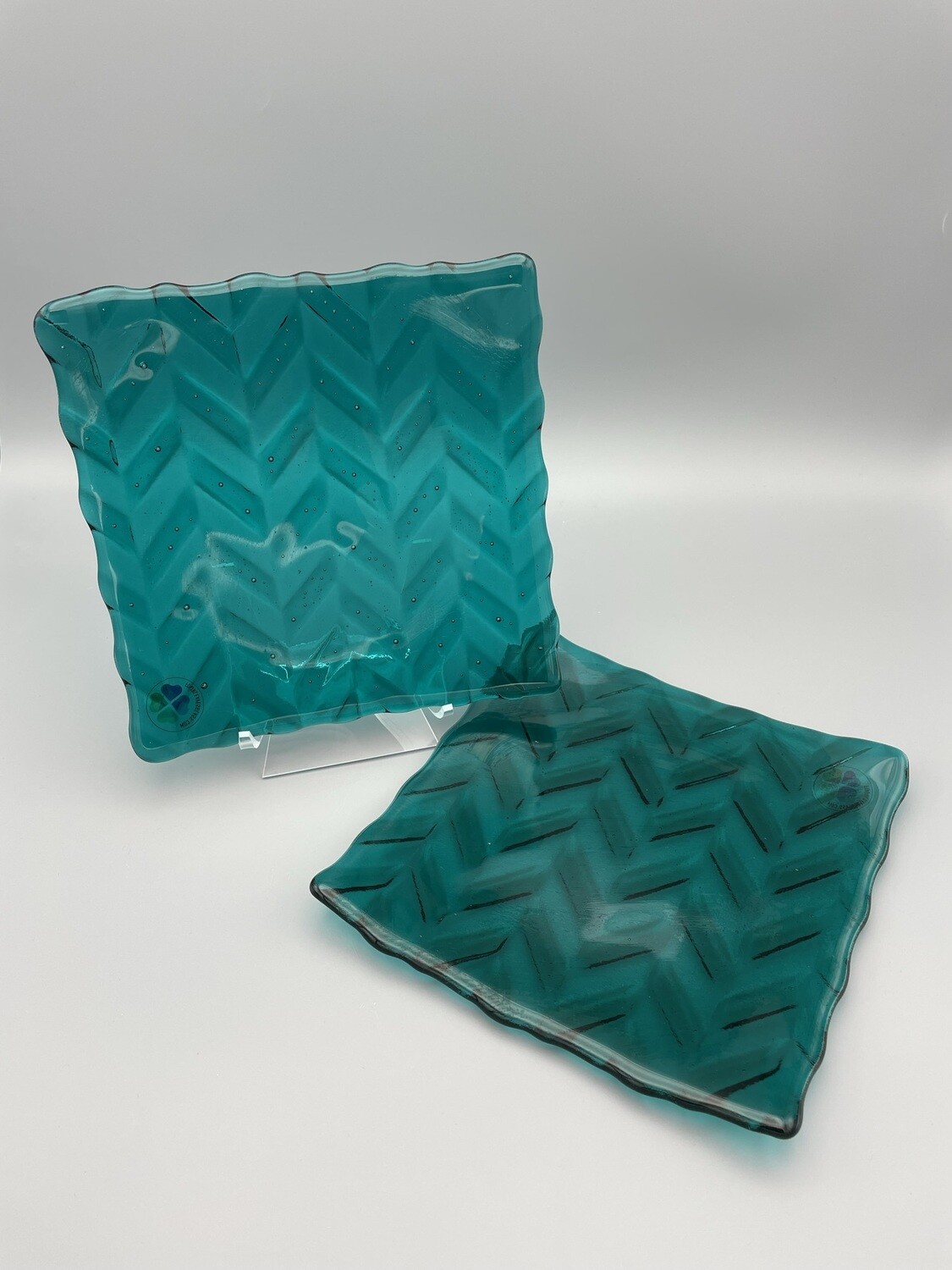 Peacock PAIR: Two 7.5-inch Fused Glass Plates