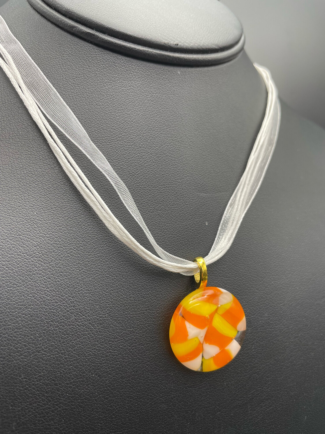 Candy Corn Pendant with Ribbon Necklace