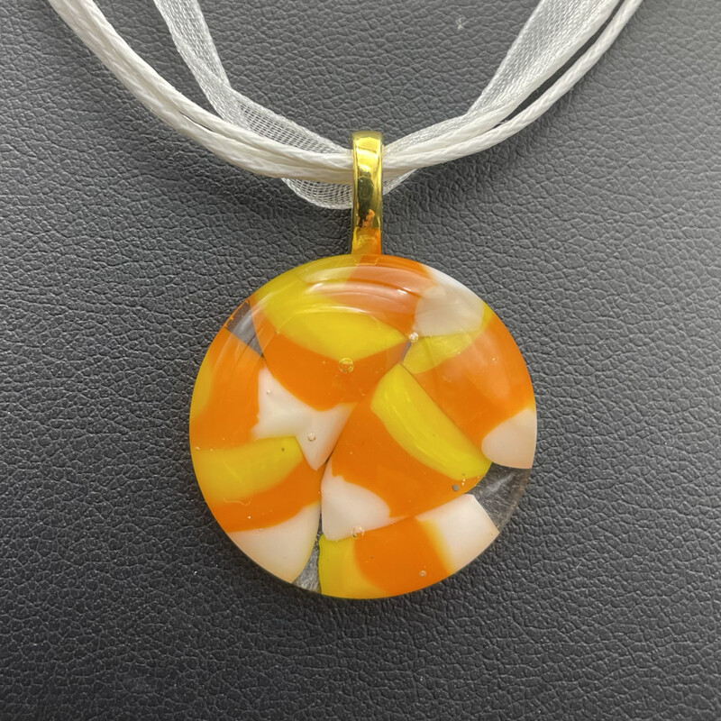 Candy Corn Pendant with Ribbon Necklace