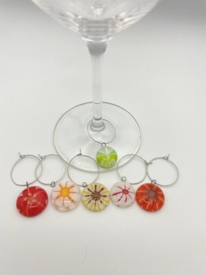 Set of Six Floral Fused Glass Wine Charms