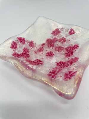 Clear Iridized Heart of Flowers Dish
