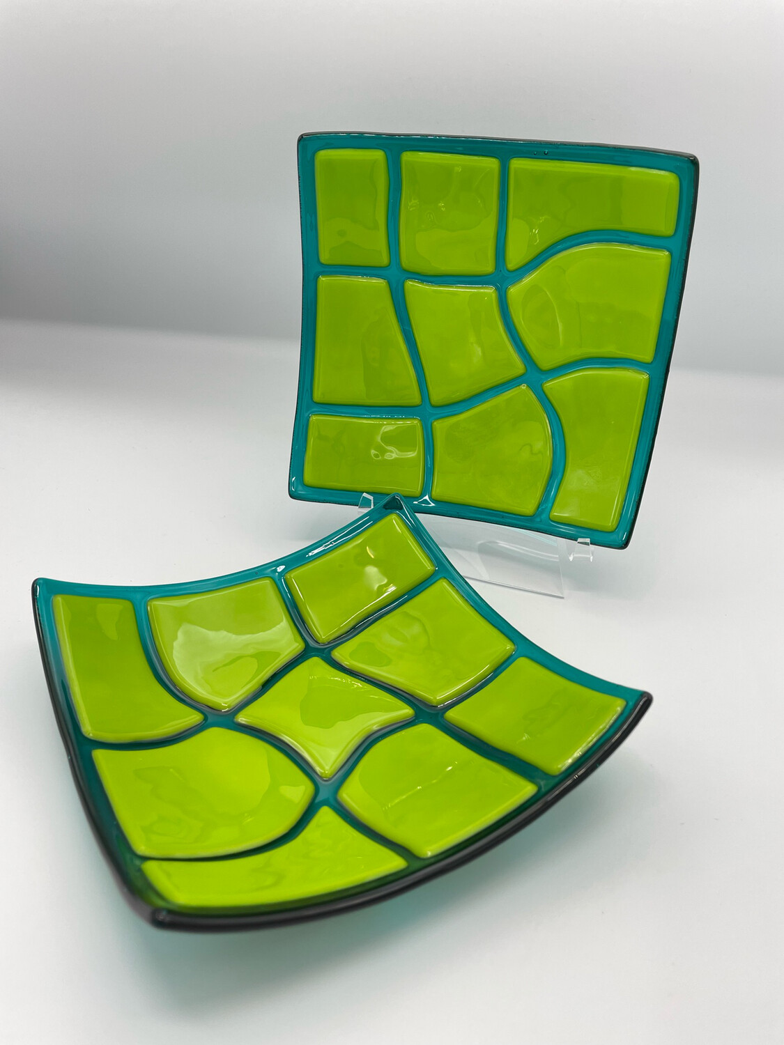 Funky Spring Green and Peacock Dish