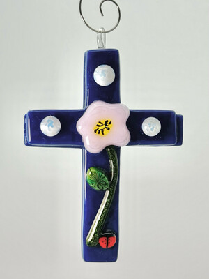 Cross Art with Flowers -- Suncatcher or Ornament!