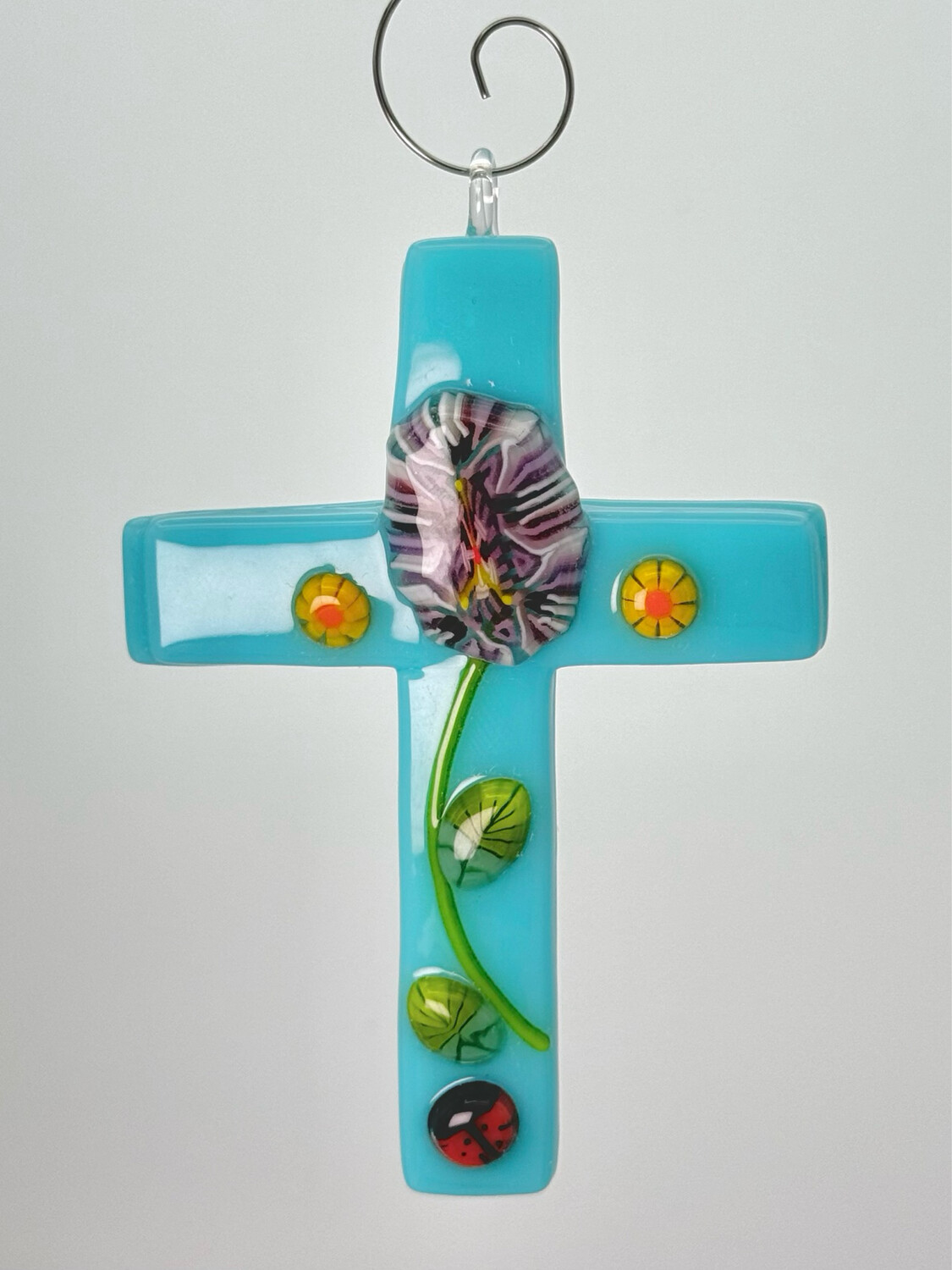 Cross Art with Flowers -- Suncatcher or Ornament!