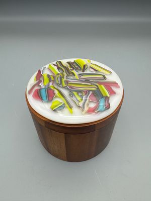 Fused Glass and Acacia Wood Salt Cellar #1