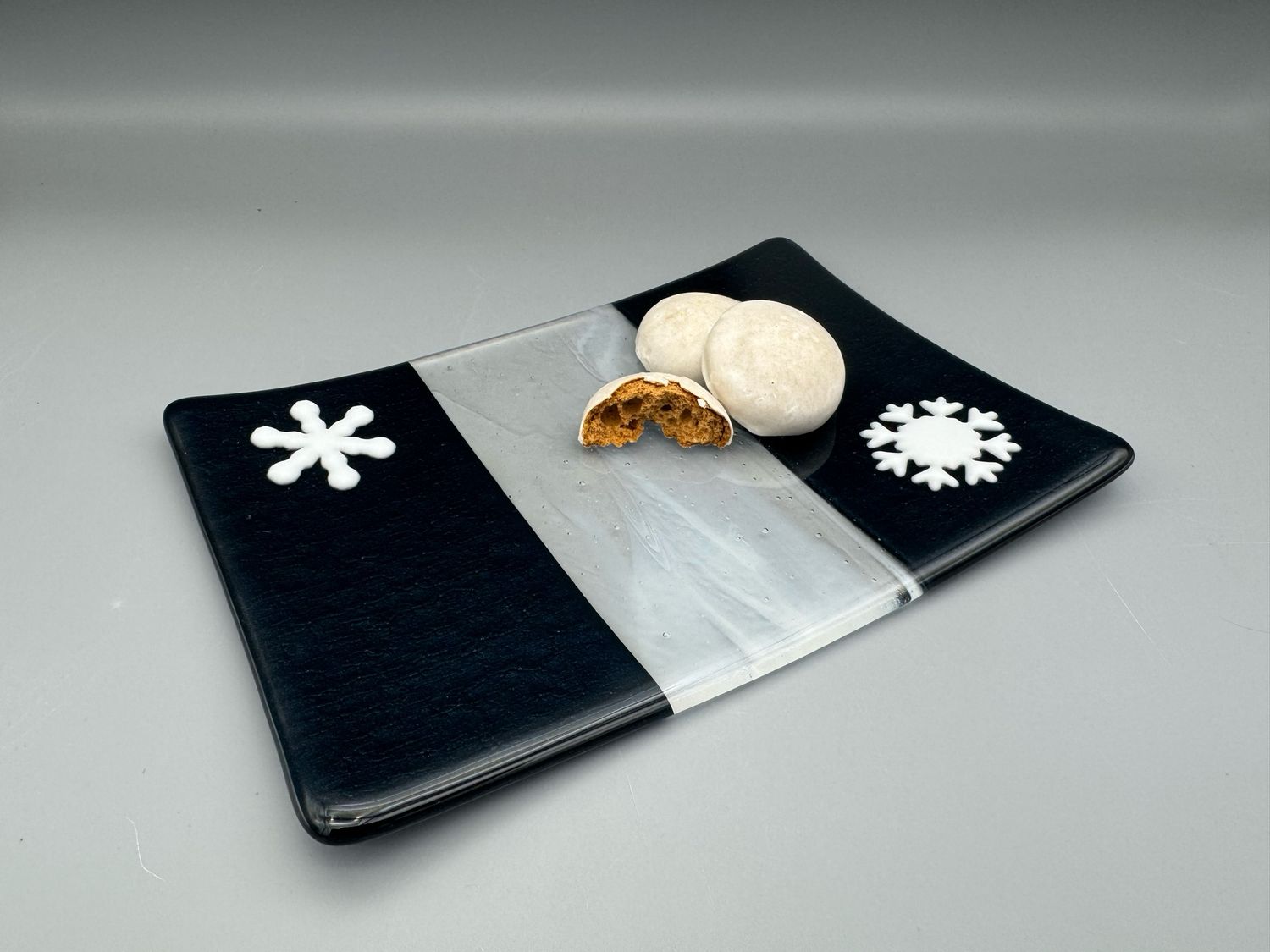 Snowy Blue Fused Glass Platter