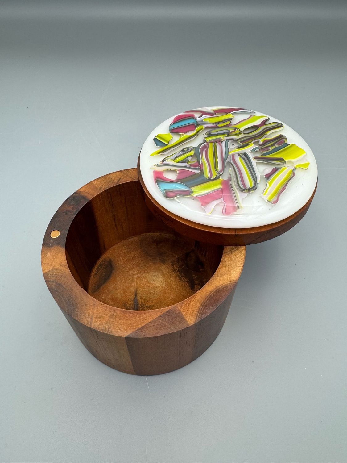 Fused Glass and Acacia Wood Salt Cellar #1