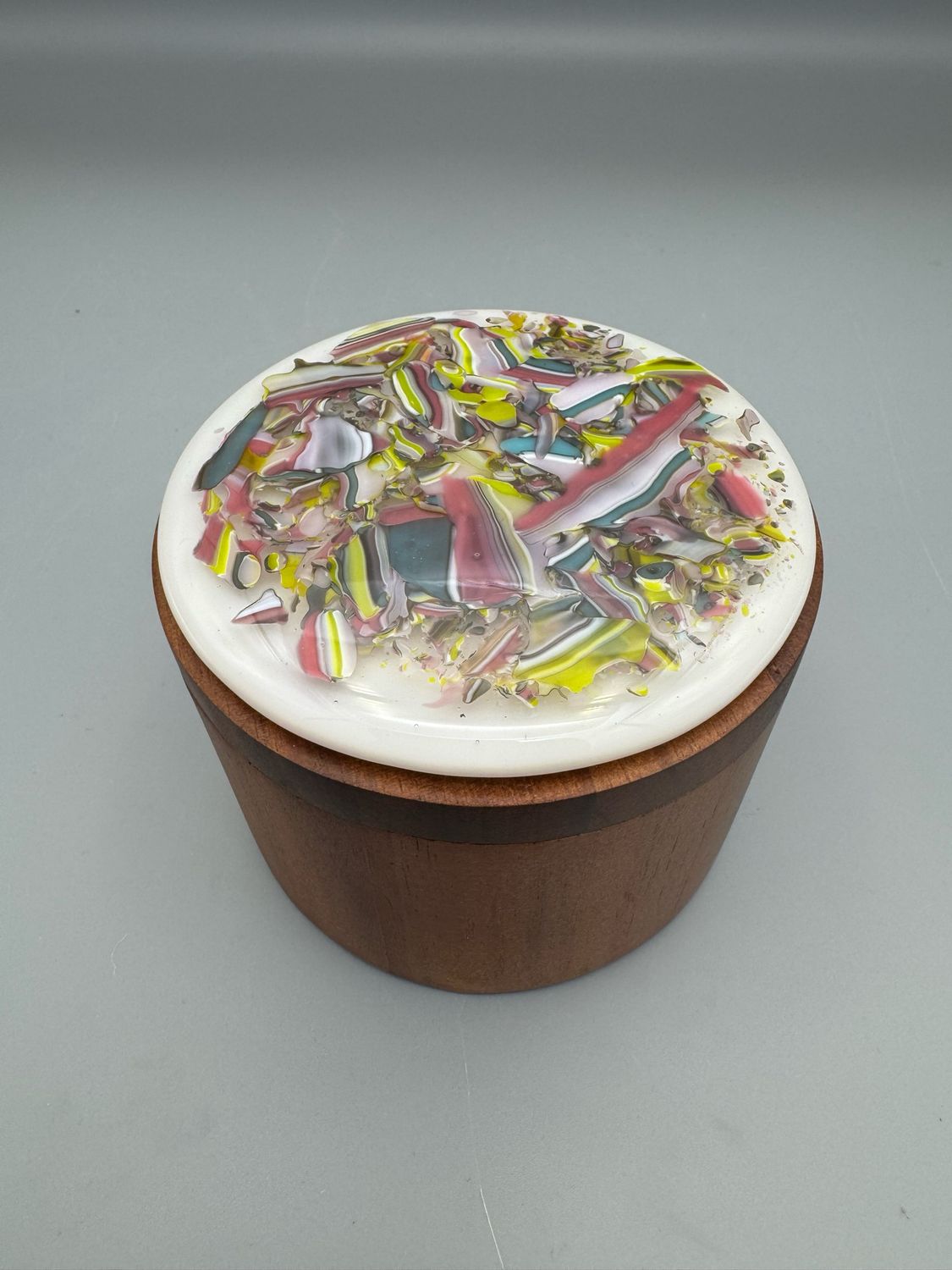 Fused Glass and Acacia Wood Salt Cellar #2