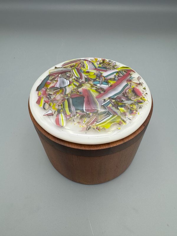 Fused Glass and Acacia Wood Salt Cellar #2