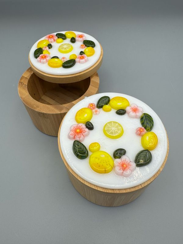 Fused Glass Lemons and Bamboo Salt Cellar
