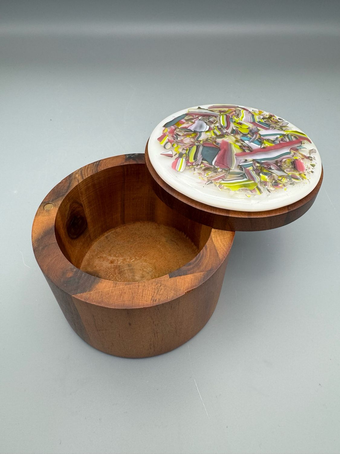 Fused Glass and Acacia Wood Salt Cellar #2